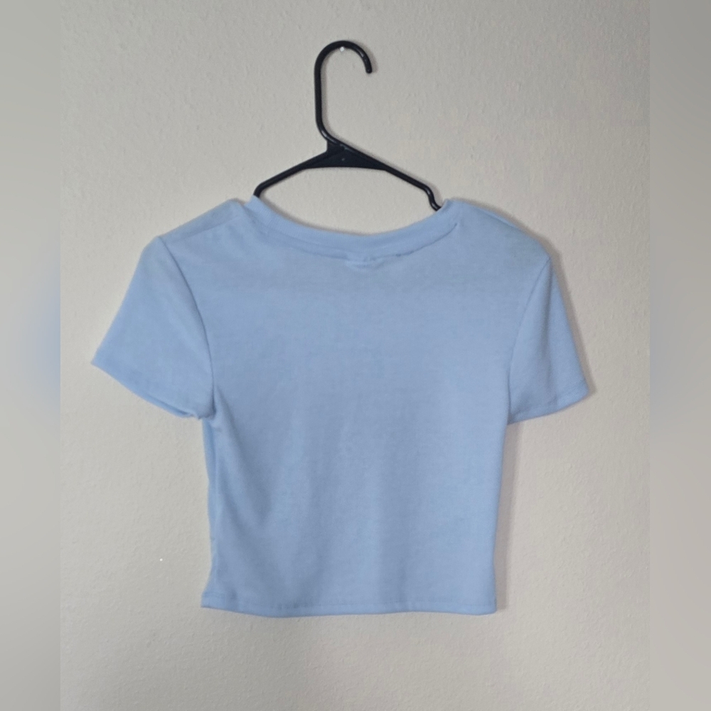 J.O & Co Light Blue Ribbed Cropped Tee Stretch Short Sleeve Top Small - Picture 2 of 5